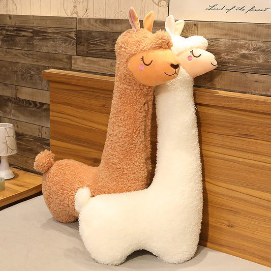 Huge White Brown Alpaca Plush Toy Cute Creative Sheep Stuffed Doll Kawaii Sleeping Long Pillow Cushion Girls Birthday Gift 130CM